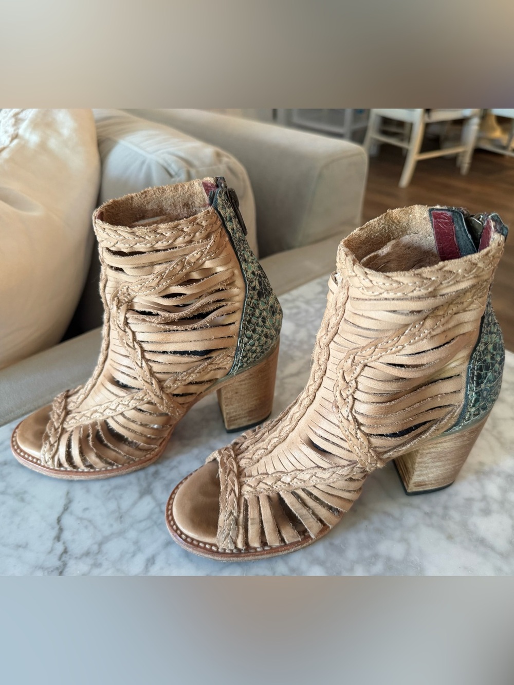 Freebird by Steven Tan Braided Cutout Peep-Toe Ankle Boots